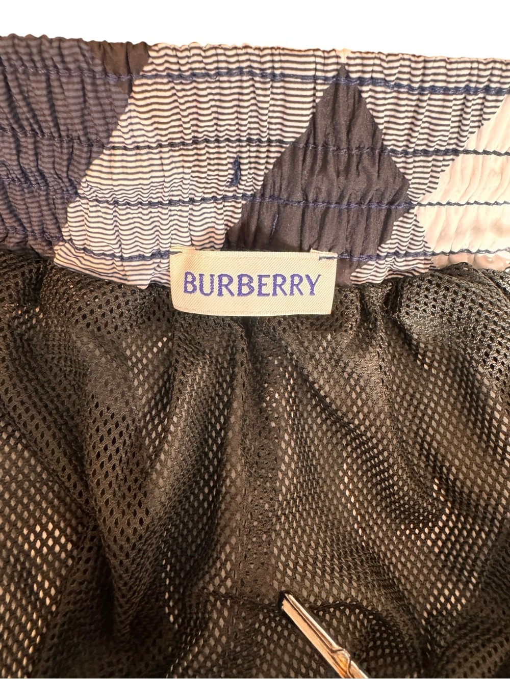 Burberry Navy, White and Red Plaid Men’s Swim Trunks - Picture 3 of 4